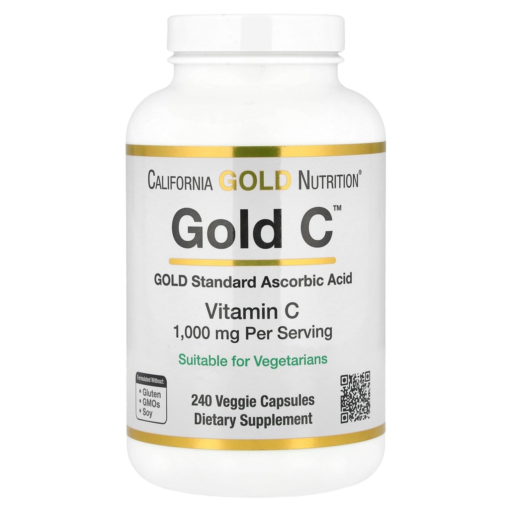 California Gold Nutrition Gold C USP Grade vitamin C tillæg - immunforsvar & årstid Wellness - Vegetarisk Friendly - Gluten Free, Non- GMO - 1000 mg - 240 Veggie Kapsler