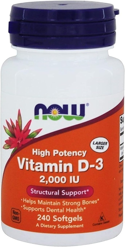 Now Foods, (2 Pack) Vitamin D-3 High Potency, 2.000 IE, 240 Softgels