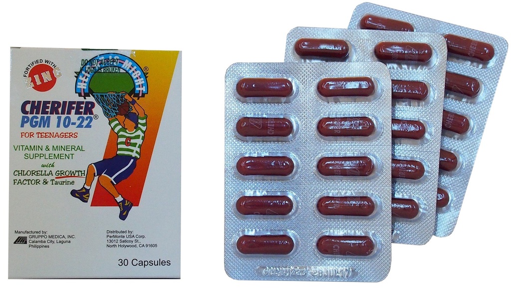 CHERIVER Capsule med zink, Dobbelt Chlorella vækstfaktor & Taurine PGM 10- 22 (30 kapsler)