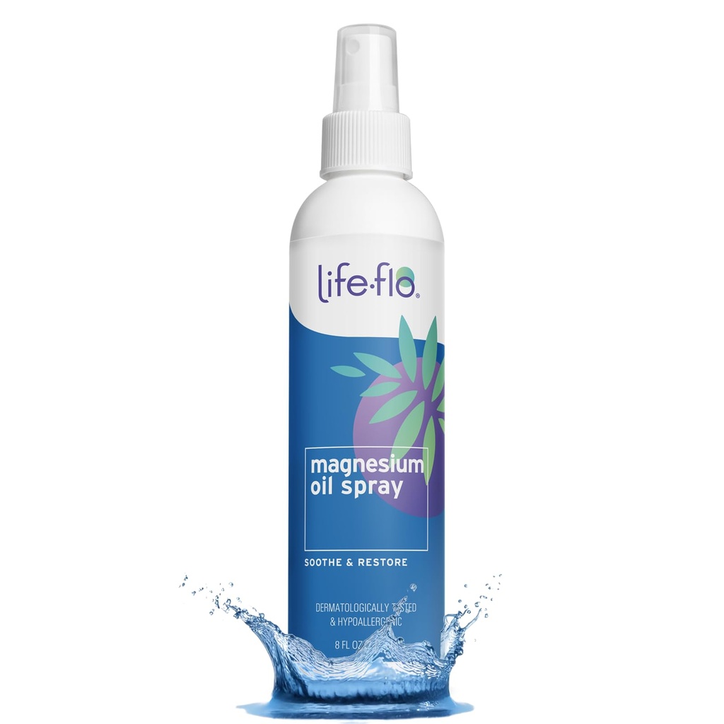 Life- Flo Pure Magnesium Oil for Feet og Krop - 100% Pure Magnesium Spray fra Det gamle Zechstein Seabed - Magnesium Oil Spray til Feet, Afslappende & Foryngende Muskler & Joints - 8 oz