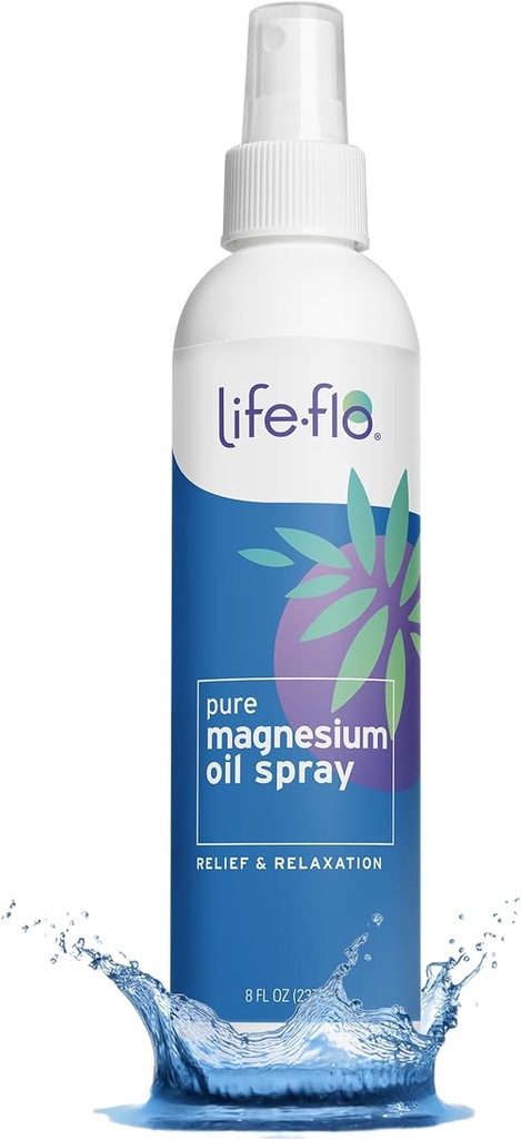 Life- Flo Pure Magnesium Oil for Feet og Krop - 100% Pure Magnesium Spray fra Det gamle Zechstein Seabed - Magnesium Oil Spray til Feet, Afslappende & Foryngende Muskler & Joints - 8 oz