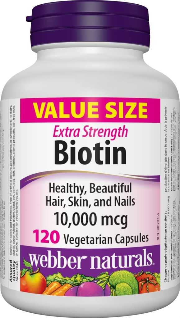 Webber Naturals Biotin Extra Strength 10,000 mcg, 120 Capsules