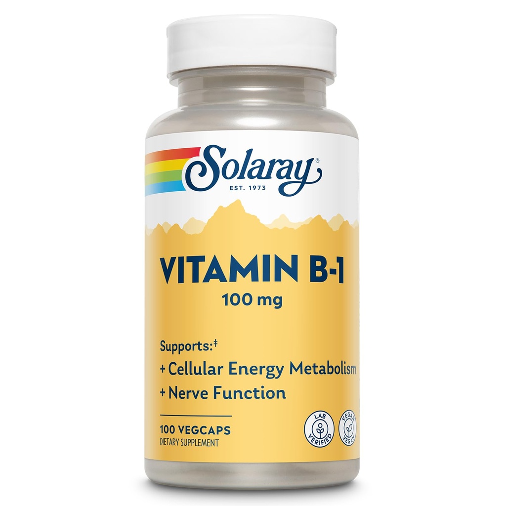 SOLARAY vitamin B - 1 100 mg 10 mg 12 4; sund energi Metabolisme, hud, hjerne, hjerte og nervesystem Support