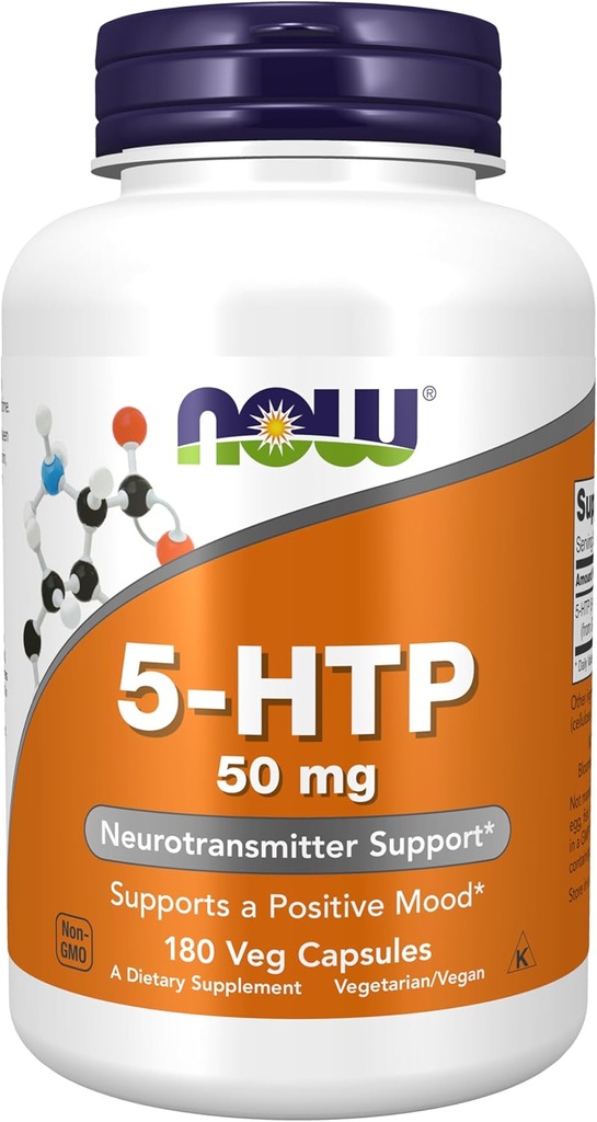 Now Foods Supplements, 5- HTP (5- hydroxytryptophan) 50 mg, Neurotransmitter Support *, 180 Veg kapsler