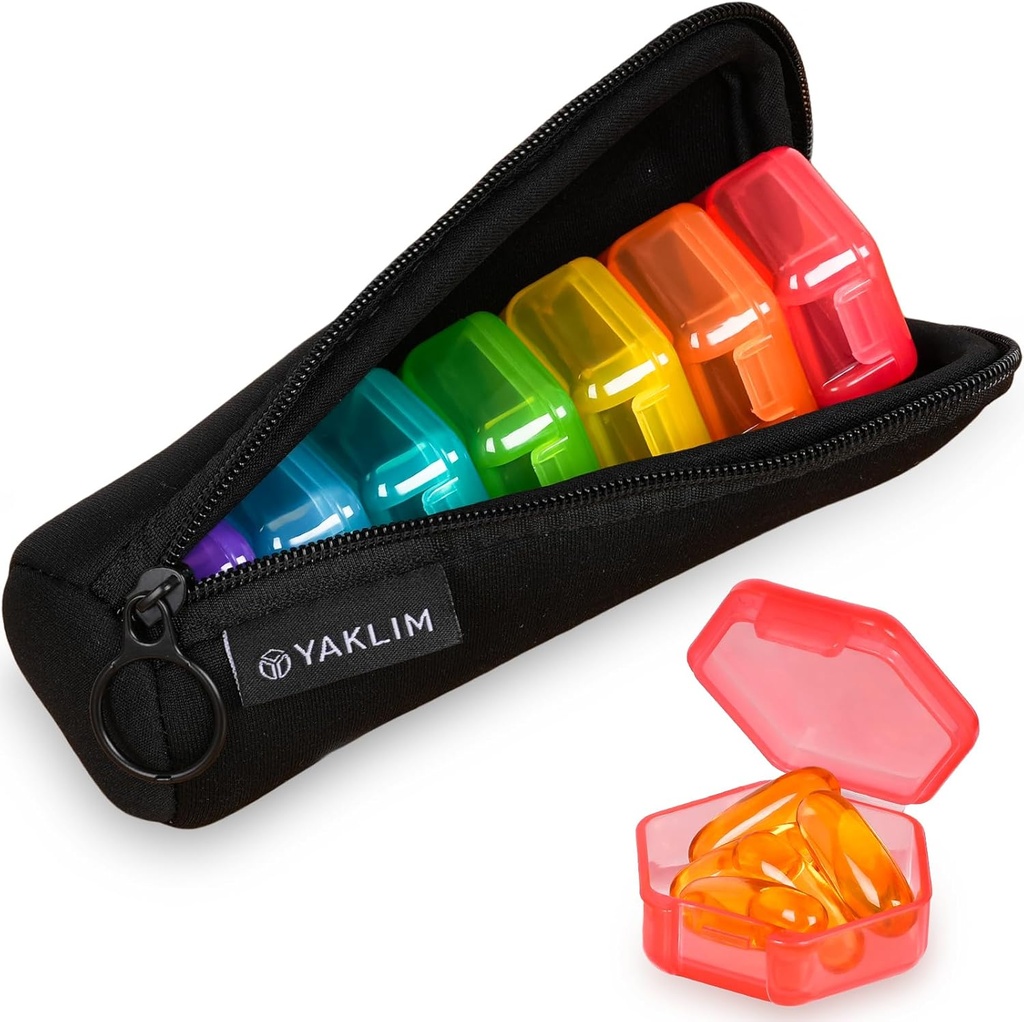 Lille Pill Box, 7 pakker rejse pill sag med taske, Mini Pill Organizer til Pocket Purse, Daglig Portable Medicin Vitamin Box, Fisk Oil Box, Supplement Box