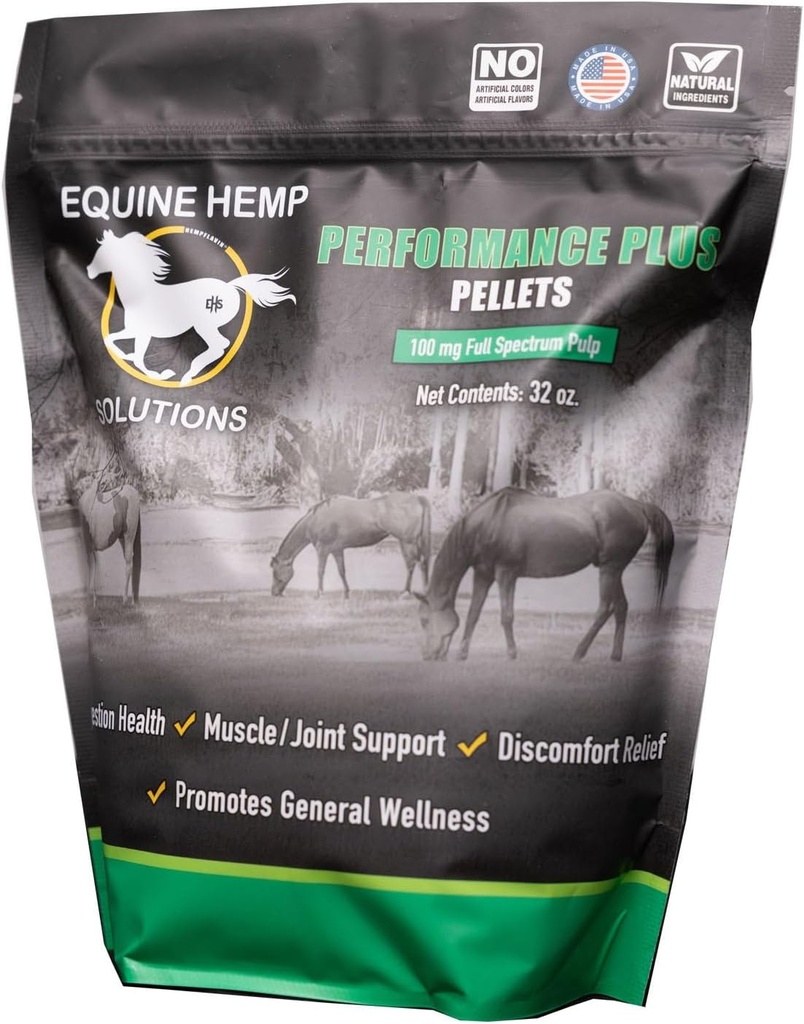 Performance Plus Equine Hamp Supplement 100mg - 32 oz - Officiel Equine Hamp Produkt af PRCA, WPRA, WSTR og RSNC