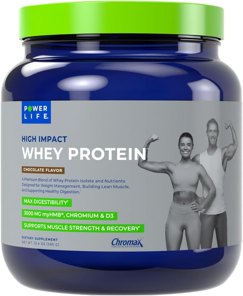 POWERLIFE High Impact Grass Fed Whey Protein with 3000 MG of HMB, No Sugar Added, Non-GMO, Hormone and Antibiotic Free, 15 Servings (Chocolate - New Formula)