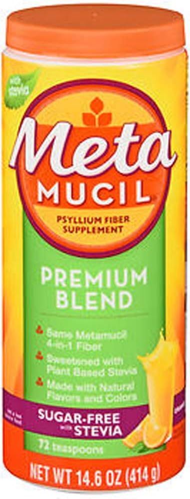 Metamucil Premium Blend Psyllium Fiber Powder Sugar- Free with Stevia Orange - 14,6 oz