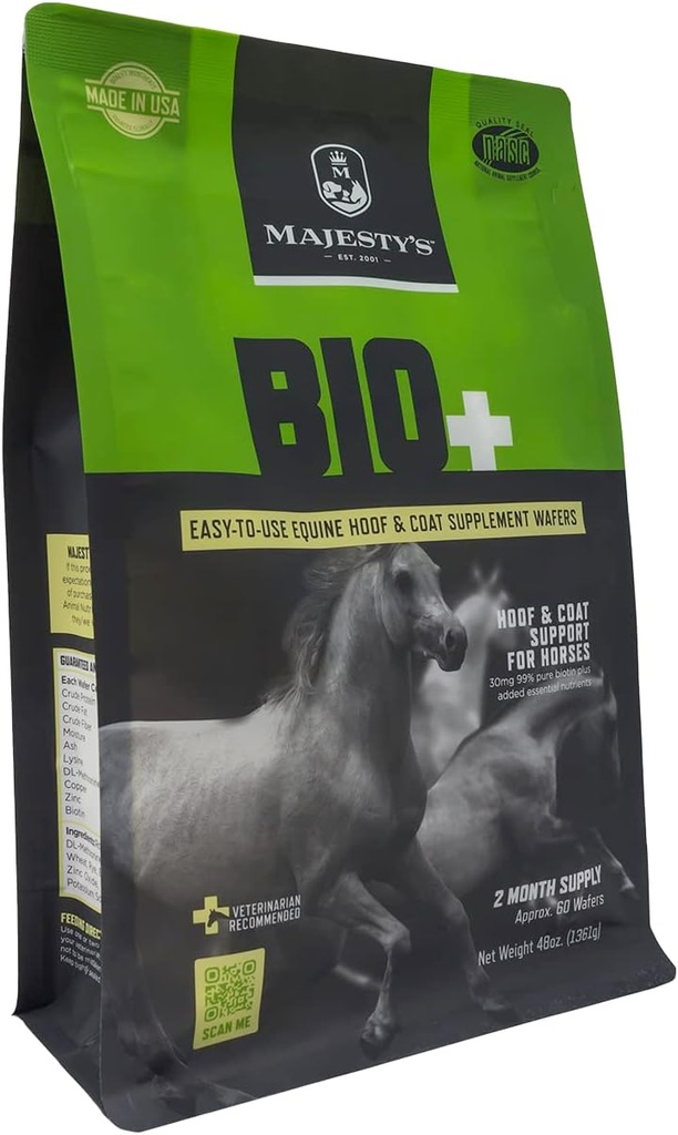 Majesty's BIO+ Biotin Wafers - Superior Horse / Equine Hoof and Coat Support Supplement - Copper, Zinc, Lysine, Methionine (60 count)