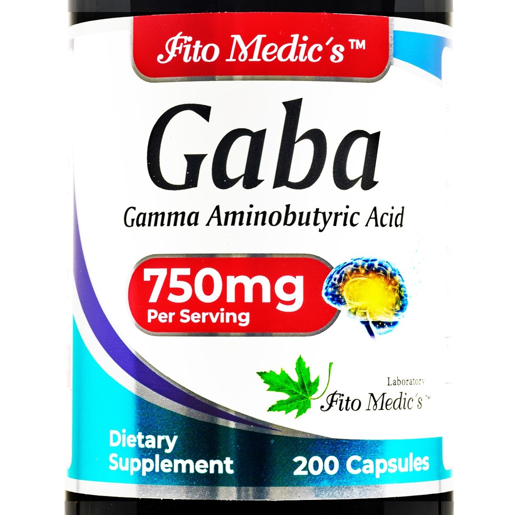 FITO MEDICS Lab- GABA, 750 mg per servering, 200 kapsler, GABA Kosttilskud, Ultra high Absorption - Aminosyrer - GABA Powder - smørsyre s.