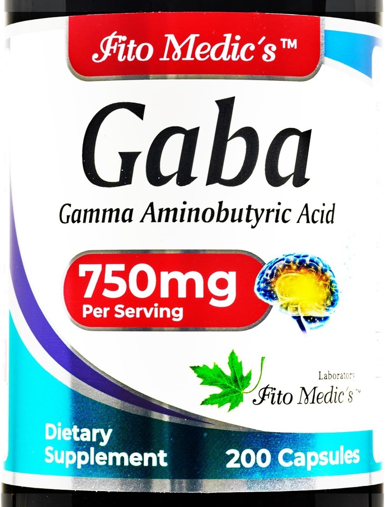 FITO MEDICS Lab- GABA, 750 mg per servering, 200 kapsler, GABA Kosttilskud, Ultra high Absorption - Aminosyrer - GABA Powder - smørsyre s.