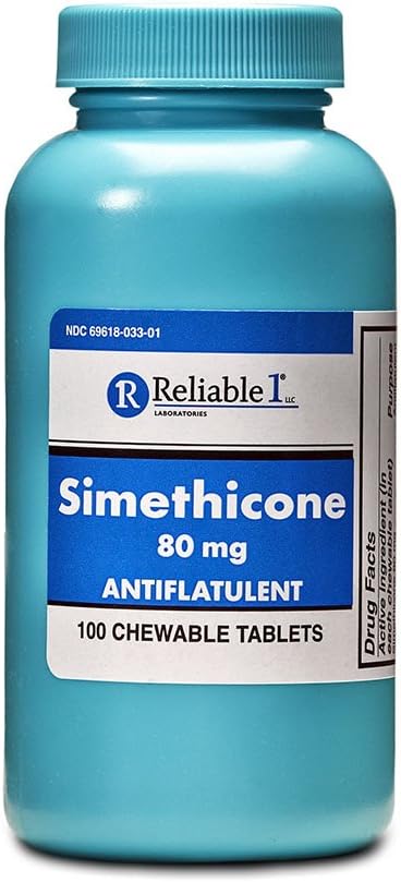Pålidelig 1 Simeticone 80mg Anti- Gas 100 Pebermyntetabletter (1 flaske)