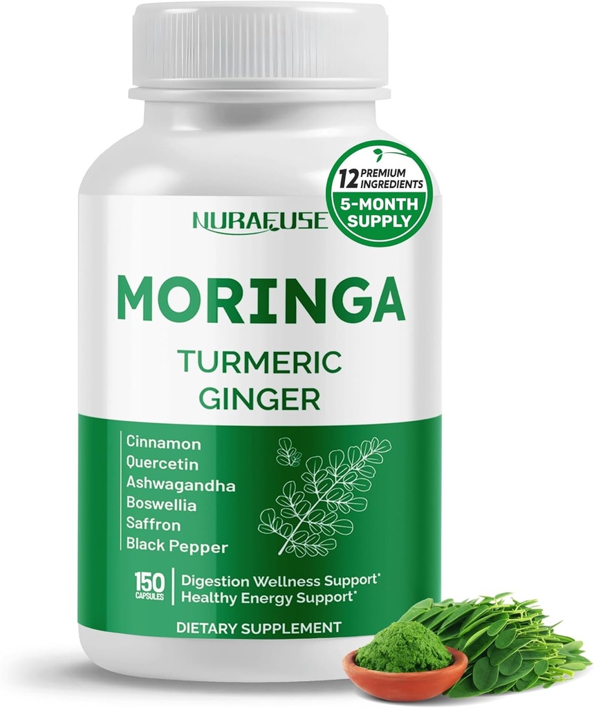Moringa 12- in-1 tillæg med gurkemeje kanel Quercetin Ashwagandha Ginger Boswellia Nettle Safran Tart Cherry Hvidløg - Made in The USA
