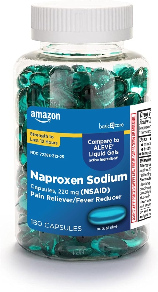 Basic Care Naproxen Natrium 220 Mg Flydende Gels, Pain Reliever / Fever Reducer (NSAID), 180 Tæl (tidligere A + sundhed)