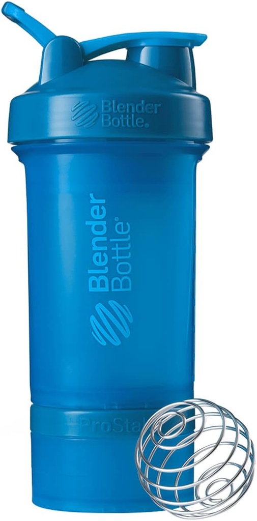 BlenderBottle Shaker Flaske med pille Organizer og opbevaring til protein pulver ProStak System, 22-Ounce, Cyan