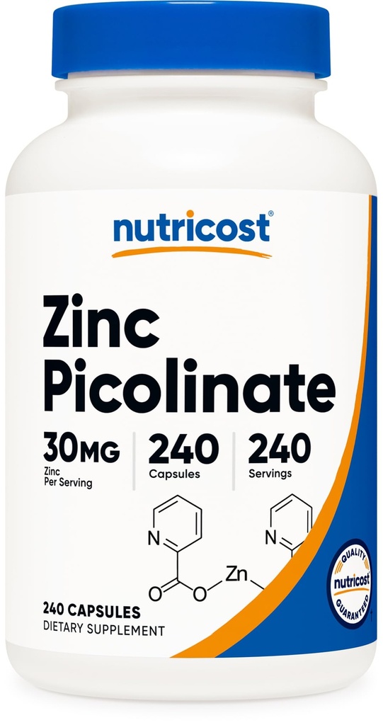 Nutricost Zinkpicolinat 30mg, 240 kapsler - Gluten fri og ikke-GMO
