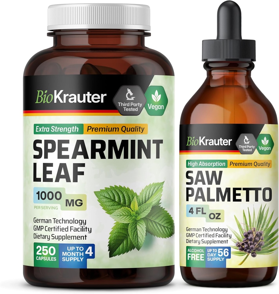 BIO KRAUTER Spearmint 250 Kapsler & Saw Palmetto Tincture 4 Fl. Oz.