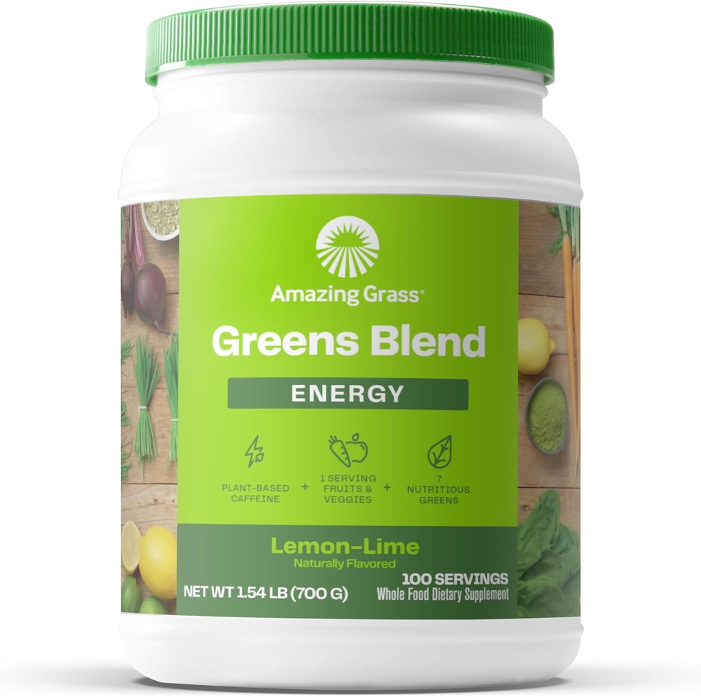 Amazing Grass Green Superfood Energy: Super Green Powder & Plant baseret koffein med grøn te, Beet Root Powder & Hørfrø, Lemon Lime, 100 Servere (Packaging May Vary)