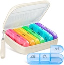Cute Pill Organizer 3 gange om dagen, Stor Daglig Pill sag for kvinder, Bærbar Pill Box 7 dag for purse med pose & lynlås til at holde vitaminer, Medicin, fiskeolier, Kosttilskud (Beige)