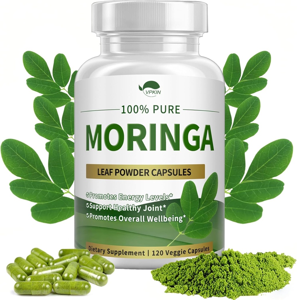 Organic Moringa Powder Capsules, Pure Moringa Oleifera Leaf Powder Capsules 1000mg, Moringa Supplement for Energy, Immunity & Joint Health, Vegan og Non- GMO, 120 Capsules