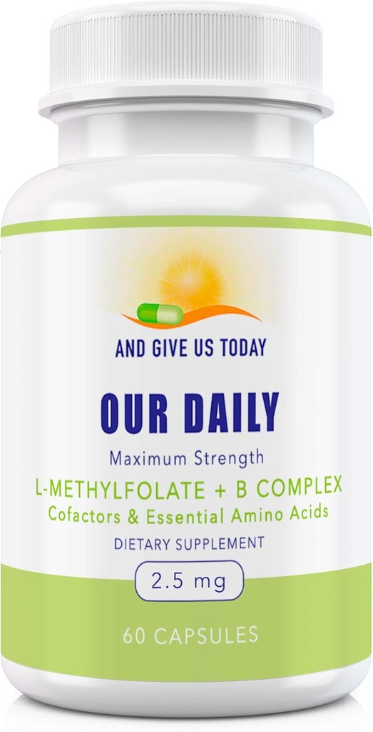 Vores daglige sider L- methylfolat B Complex Cofactors & Essential Aminosyrer (2,5 mg) - Active Folate, Methylerede B12 Methylcobalamin, B6 og Glycin - 60 Tæl