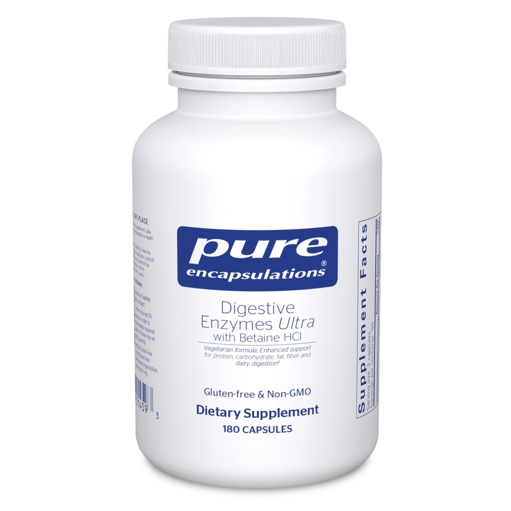 Pure indkapslinger fordøjelsesenzymer Ultra med Betaine HCl - Vegetarisk fordøjelsesmiddel Enzyme supplement til støtte protein, Carb, fibre, og mælk fordøjelse * - 180 kapsler