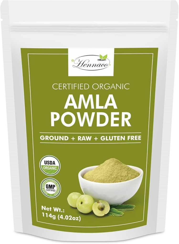 hennaco Organic Amla Powder Dex124; Amla Powder for Cooking, Smoothies, og Juices Dex124; Resealable Zip Lock Pouch Dex124; USDA Organic Dex124; Pure & Natural Indian Gooseberry Powder Dex124; 114 Bedste (4 OZ)