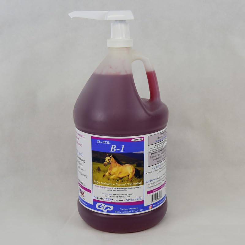 SU- PER B-1 Horse Calming Supplement - Equine Vitamin B-1 Support Horse Calmer Liquid - Appetit Booster Supplement til heste - 1 Gallon + Pump, 4 Måned Supply