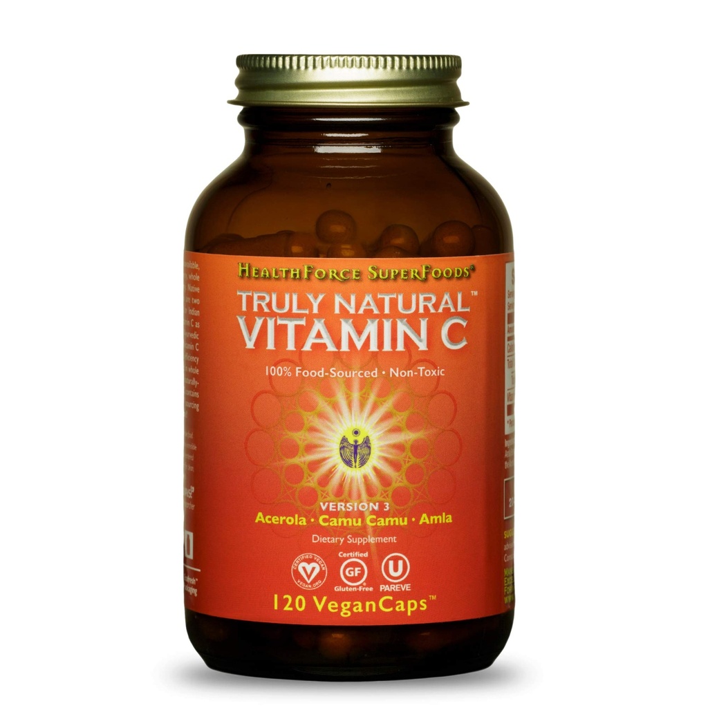MENNESKELIGE SUPERFODS Truly Natural Vitamin C - Immun Support Supplement med Camu Camu Berry - Vitamin C tillæg for immunsundhed - Vegan, ikke-GMO - 120 Vegan Caps, 15 Servere