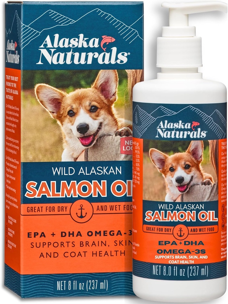 Alaska Naturals Wild Alaska Salmon Fish Oil Supplement for Hunde Hud og Coat med EPA DHA Omega 3 Fedtsyrer flydende mad Topper 8 oz. Pumpe