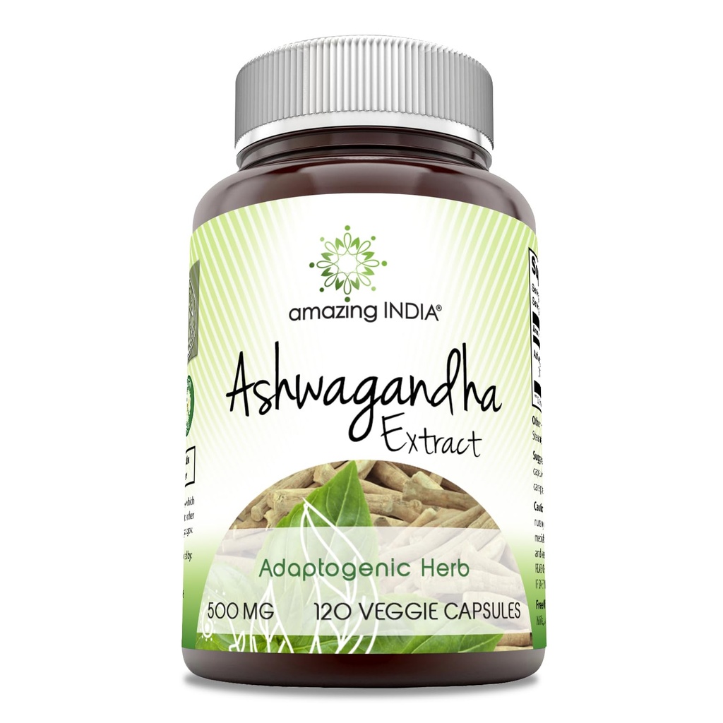 Amazing India Ashwagandha 500 mg Veggie kapsler Supplement 124; Lavet med Natural Ashwagandha Budd124; Non- Gmo Budd124; Gluten Free (120 Greve)