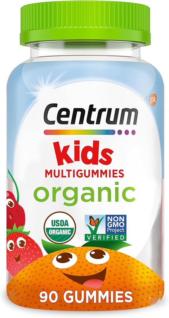 Centrum Kids 'Organic Multigummies, Kids Multivitamin Gummies, Organic Multivitamin for børn med essentielle næringsstoffer til immunforsvar, muskelfunktion og hjernesundhed - 90 Greve