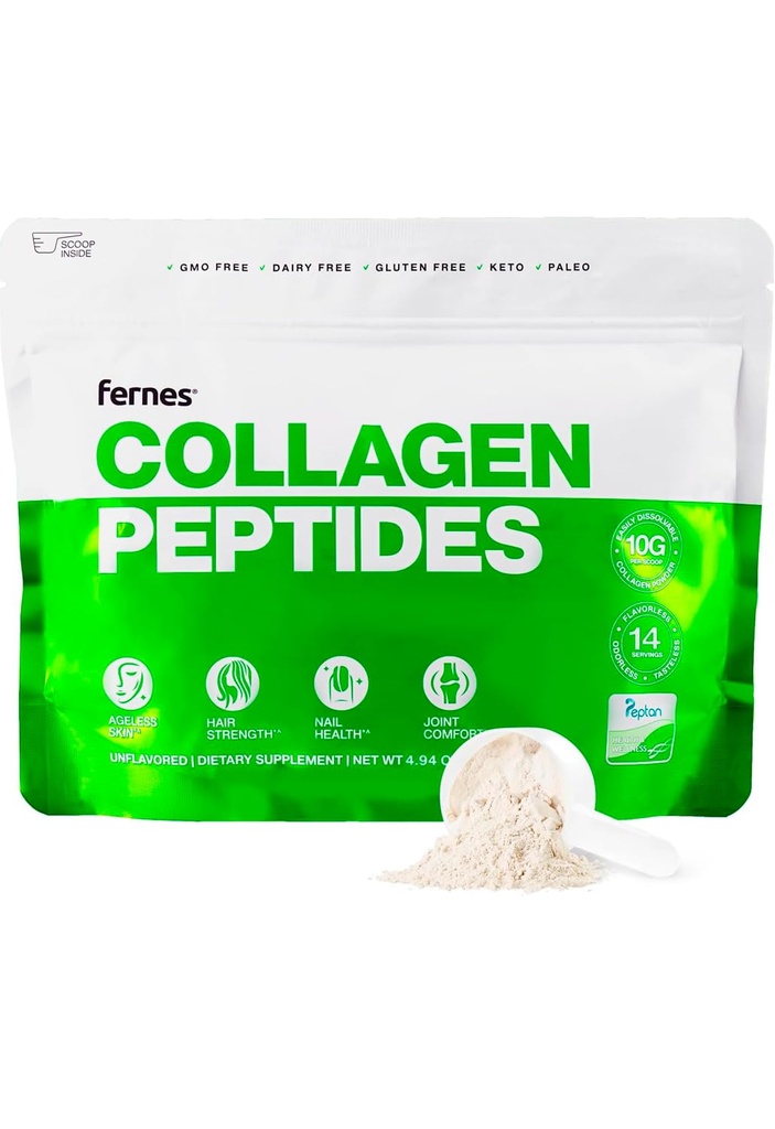 Hydrolyseret collagen peptider supplement til kvinder & mænd - Fælles, hår, hud og negle støtte - Græs Fed type I & III - Keto, Paleo - 14 Servere, 4.9 oz, Unflavored Powder
