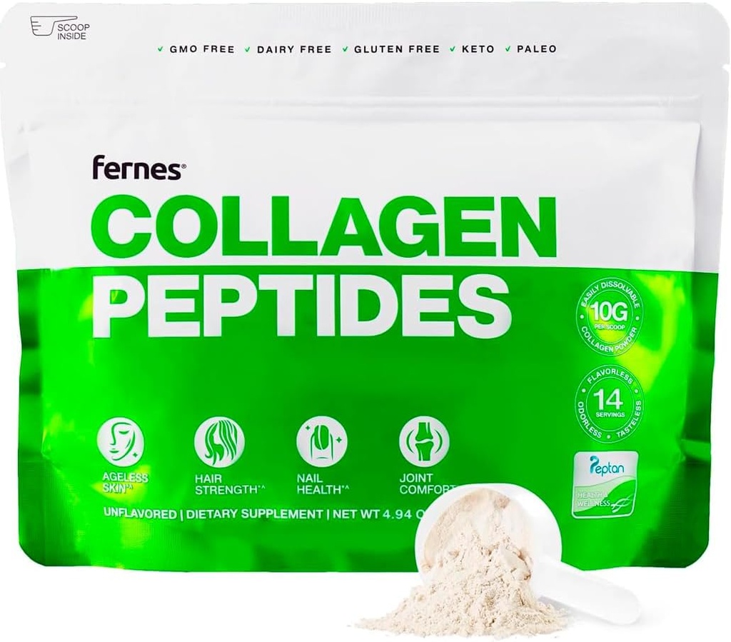Hydrolyseret collagen peptider supplement til kvinder & mænd - Fælles, hår, hud og negle støtte - Græs Fed type I & III - Keto, Paleo - 14 Servere, 4.9 oz, Unflavored Powder