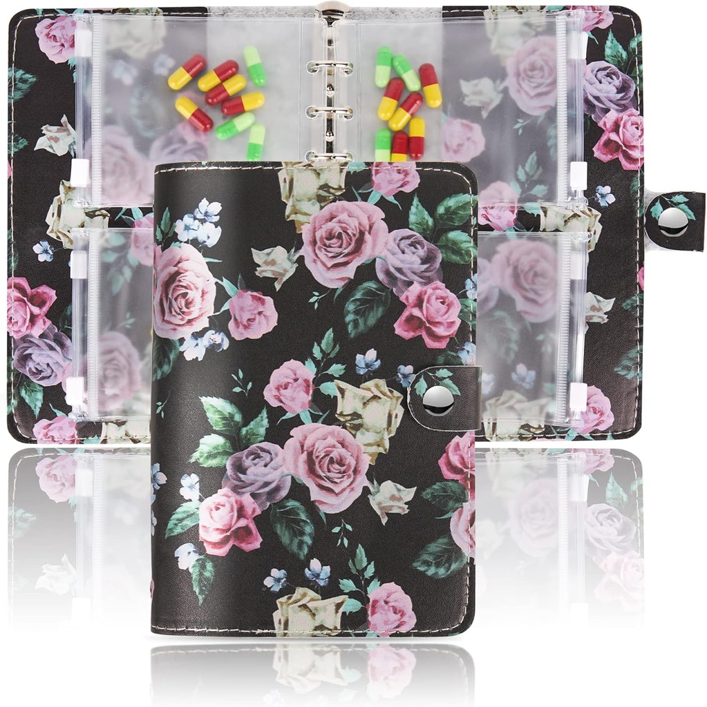 Hennaja Pill Organizer bog, Pill Pouches Clear Plastic Pill Tasker Self Sealing Travel Medicine Organizer Storage (1-Black Rose)