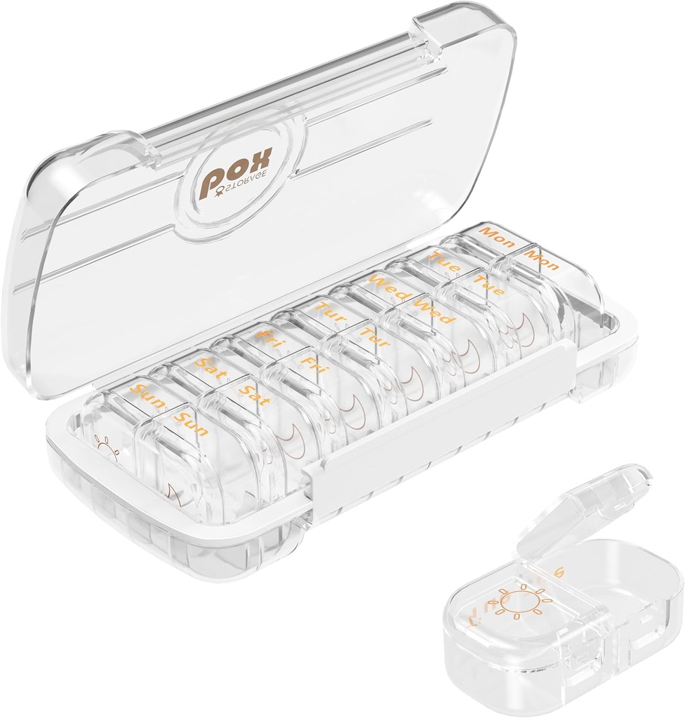 HBlife Weekly Pill Organizer og dispenser 2 gange om dagen, Daily AM og PM Travel Pill Box Container 7 dage for vitaminer, medicin, kosttilskud og fiskeolie, støvtæt medicin divider sag (Clear)