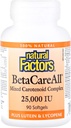 Naturlige faktorer, BetaCareAll 25.000 IE, vitamin A for sund hud, Vision og immunfunktion, 90 Softgels