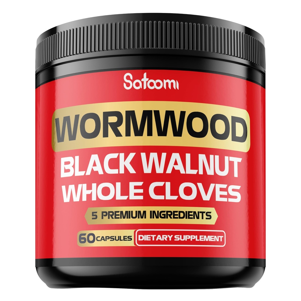 Satoomi 5 i 1 ormwood kapsler Supplement - Udtrukket fra sort valnød, hele cloves, gurkemeje og berberine HCl - immunsystem & fordøjelsessundhed - 60 kapsler