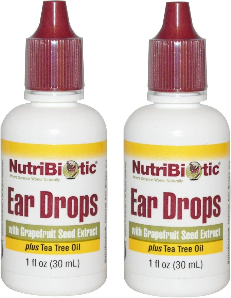 NutriBiotic Ear Drops med Grapefrugt Seed Extract og Tea Tree Oil (pakke af 2), 1 Oz Hver