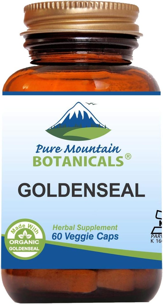 Pure Mountain Botanicals Goldenseal Kapsler - Kosher Vegan Caps med 250 mg Organic Goldenseal Root Supplement