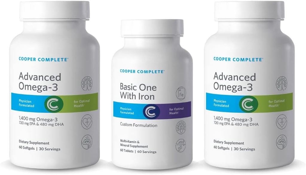 Cooper Complete - Basic One Multivitamin with Iron - Daily Multivitamin and Mineral Supplement Plus Fish Oil Supplement - 60 dages forsyning
