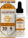 Range & Rødder Colostrum Supplement - Flydende Bovine Colostrum - Alternativ til Colostrum Powder - Support Gut Sundhed, Immunitet, Energi - Sunde hår, hud & negle - Saltet Caramel Flavor (30 Servere)