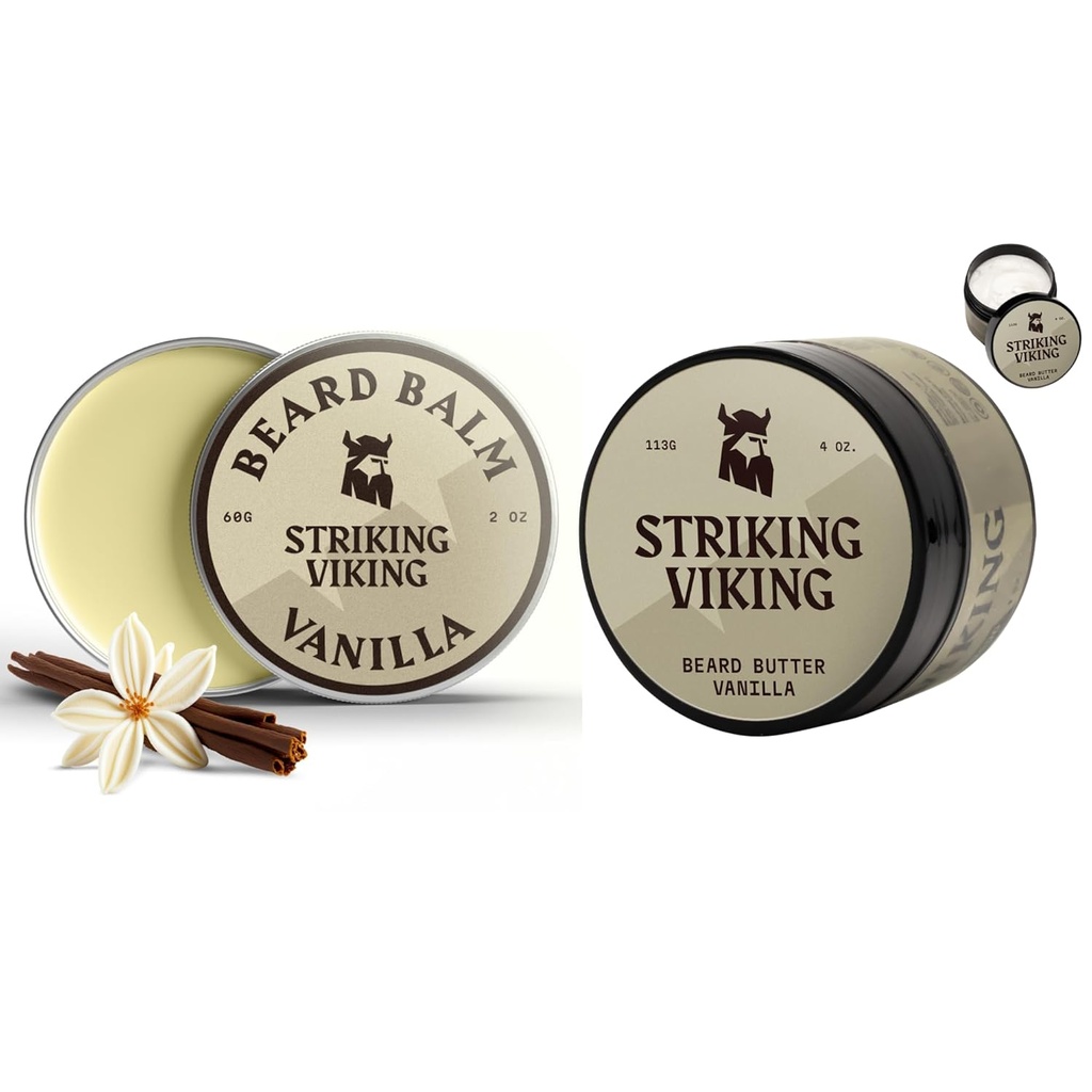 Striking Viking Pack med 2 skæg Balm (2oz) og skæg Smør (4oz) Vanilla Duft