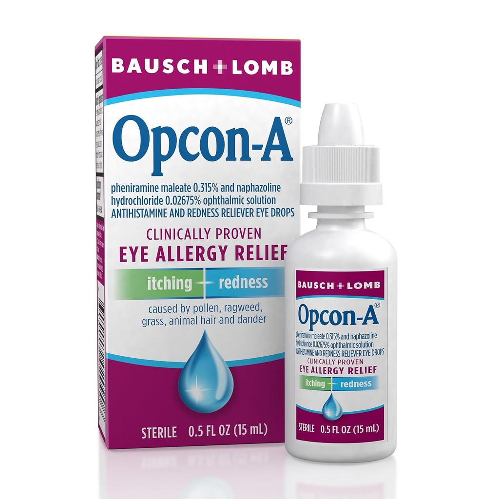 Opcon- A Allergy Eye Drops by Bausch + Lomb, for Itch og Rødme Relief, røde og Itchy Eyes Antihistamin Eye Drop, Clinically Proven Treatment, 0,5 Fl Oz