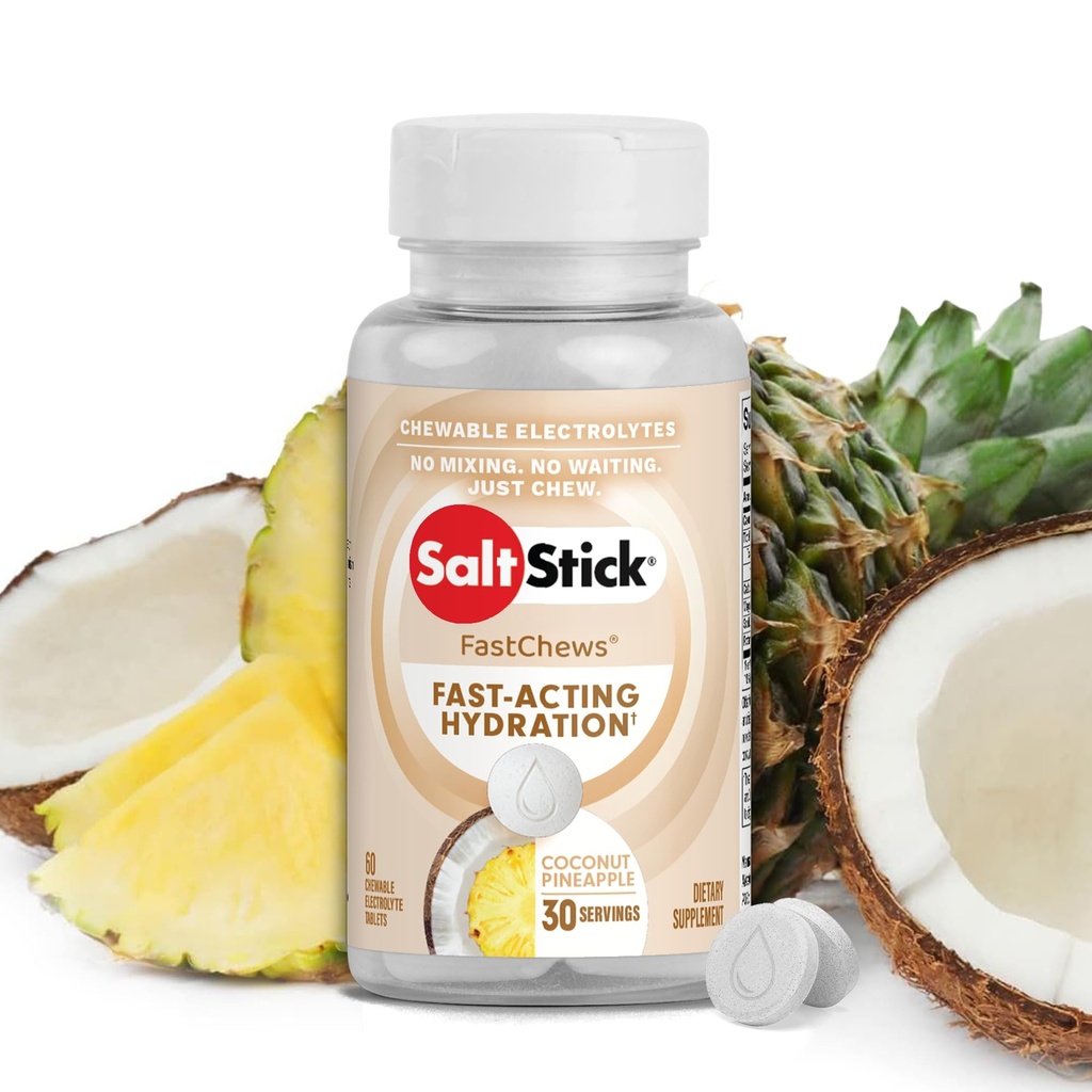 Saltstick Electrolyte FastChews - 60 Kokos Ananas Chewable Elektrolytes - Salt Tablets for Running and Hydration, Electrolyte Chews - 60 Greve
