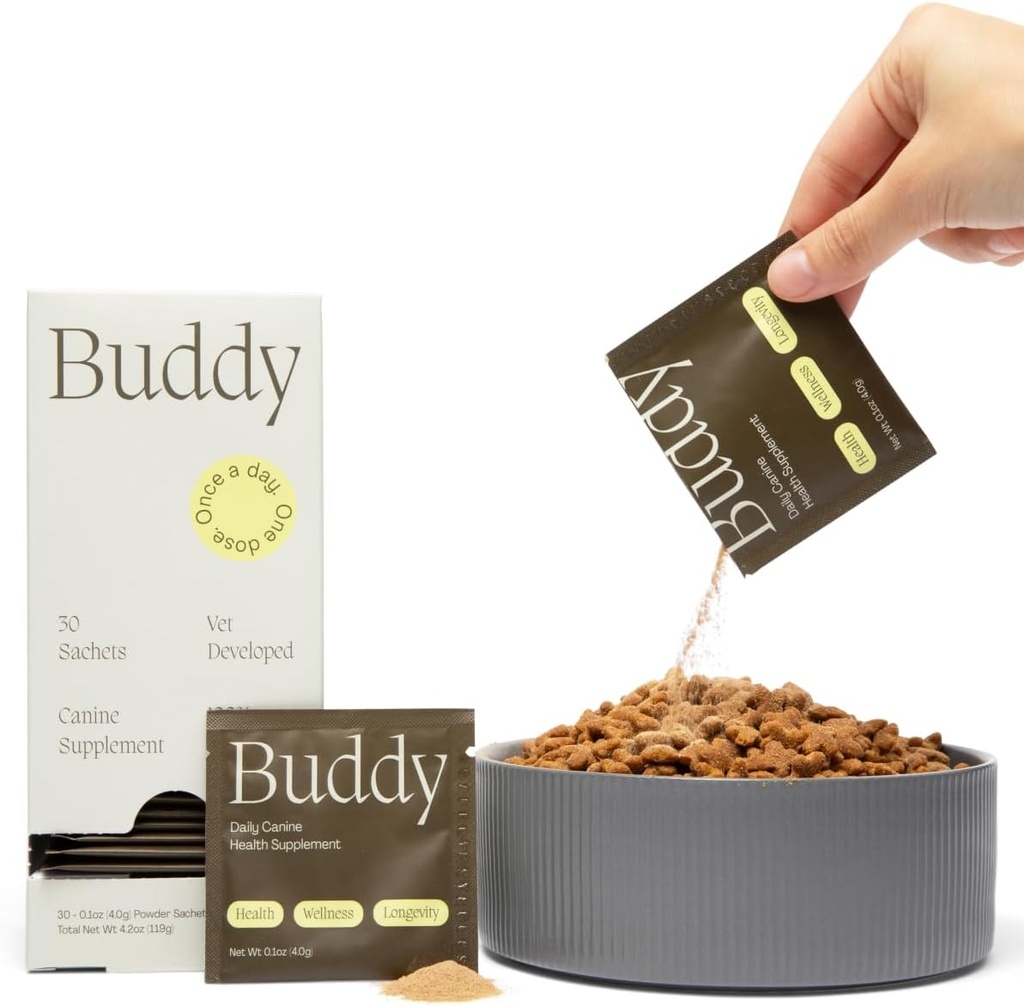 Buddy 10- in-1 Daily Dog Multivitamin Supplement (Meal Topper) - 23 aktive ingredienser w / No Filler - 10 væsentlige fordele - Hip & fælles, Hud & Coat, fordøjelse