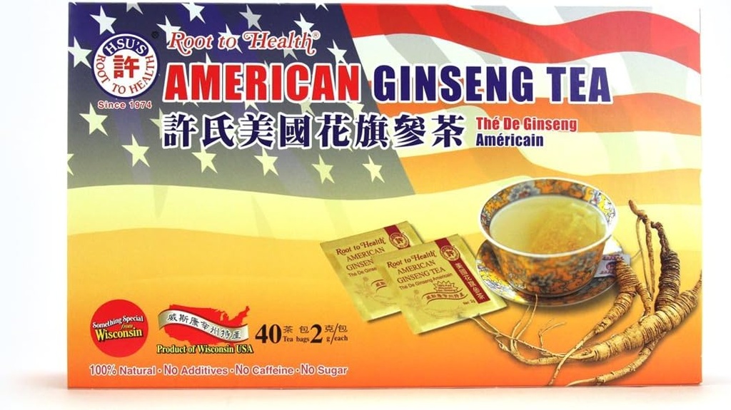 Hsu 's SKU 1038 Amerikansk Ginseng Tea Tasker 40 ct Box