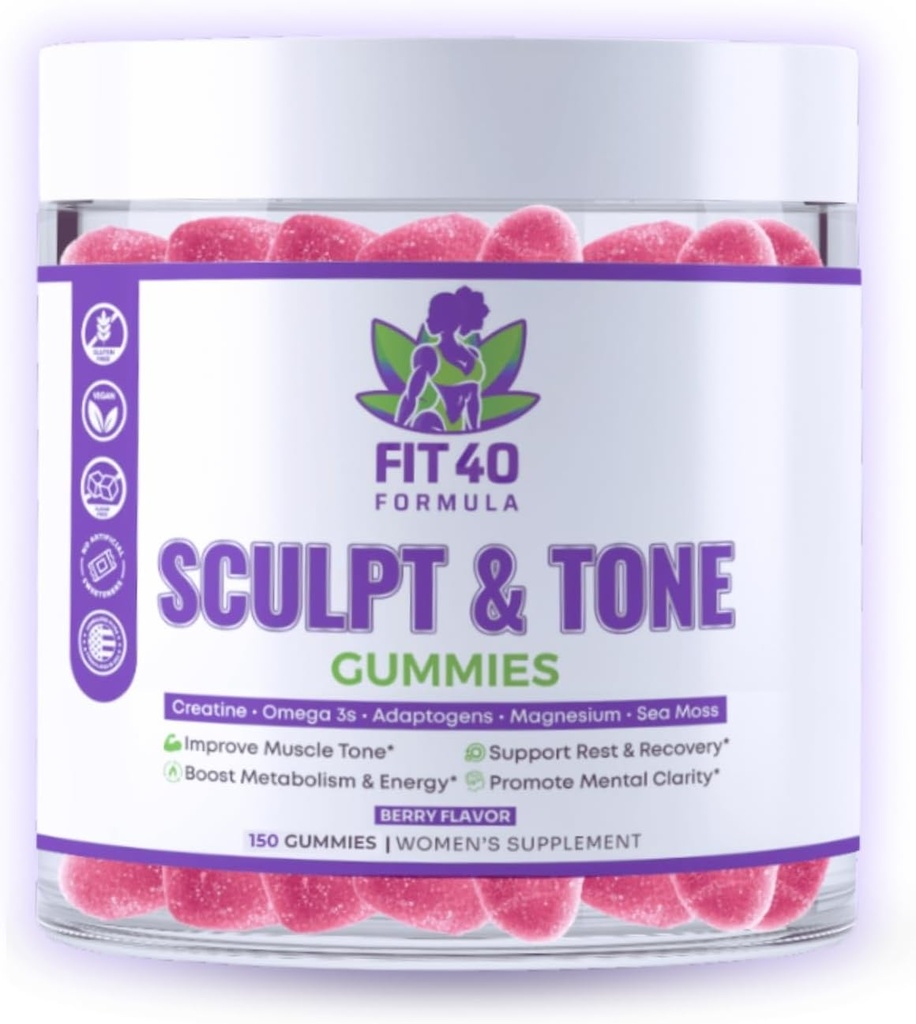 Sculpt & Tone Gummies for Women 40+ | Creatine, Magnesium, Tart Cherry & Sea Moss | Peri-Menopause Support, Energy & Post‑Workout Recovery | 150 Vegan Gummies