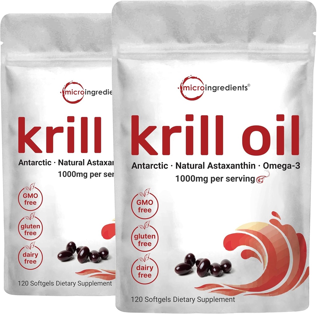 2 Pack Antarktiske Krill Oil Supplement, 1000mg Per Serving, 120 Soft- Gels Hver, Rich in Omega- 3s, EPA, DHA & Astaxanthin, Understøtter Brain Health, Premium Krill Oil Capsules Liquid Softels