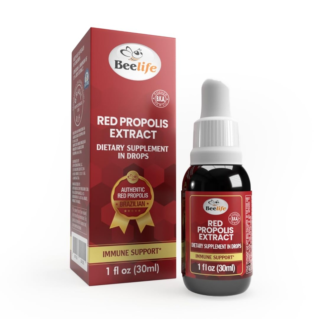 Beelife Red Bee Propolis Extract, 100% Pure Extract Bee Propolis Tincture, High Artepillin- C Levels - Natural immunsupport- fra Brasilien, Certified ISO 22000, Kosher (30ml / 1Fl.Oz)